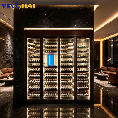 Custom Home Wine Display Cabinet Stainless Steel LED Glass Door Unit