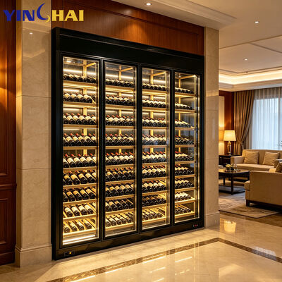 Luxury Stainless Steel Wine Cabinet Black Frame LED Glass Display