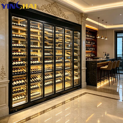 Luxury Stainless Steel Wine Cabinet Black Frame LED Glass Display