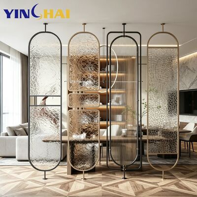 YINGHAI Custom Stainless Steel Freestanding Textured Glass Partition Screen 