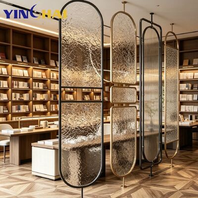 YINGHAI Custom Stainless Steel Freestanding Textured Glass Partition Screen 