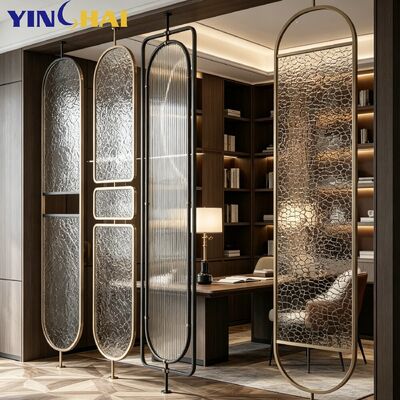 YINGHAI Custom Stainless Steel Freestanding Textured Glass Partition Screen 