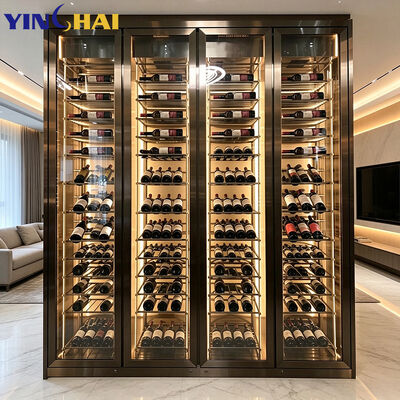 Freestanding Wine Display Cabinet Stainless Steel LED Tempered Glass Home Bar Unit