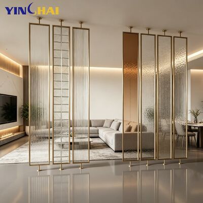 Custom Stainless Steel Room Dividers With Multiple Textured Art Glass