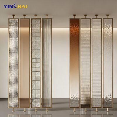 Custom Stainless Steel Room Dividers With Multiple Textured Art Glass