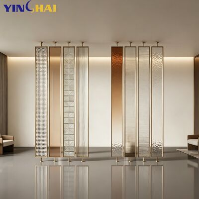 Custom Stainless Steel Room Dividers With Multiple Textured Art Glass