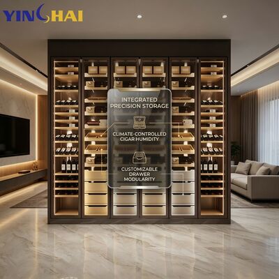 Stainless Steel 6 Door Wine Cabinet LED Glass Door with Multi Drawer Storage
