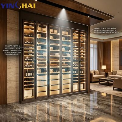 Stainless Steel 6 Door Wine Cabinet LED Glass Door with Multi Drawer Storage
