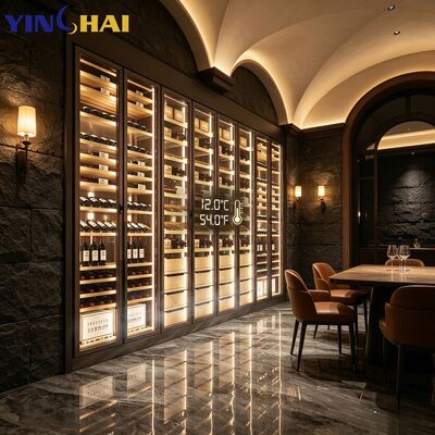 Stainless Steel 6 Door Wine Cabinet LED Glass Door with Multi Drawer Storage