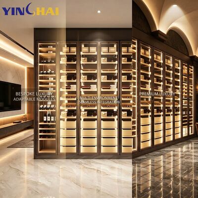 Stainless Steel 6 Door Wine Cabinet LED Glass Door with Multi Drawer Storage