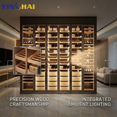 Stainless Steel 6 Door Wine Cabinet LED Glass Door with Multi Drawer Storage